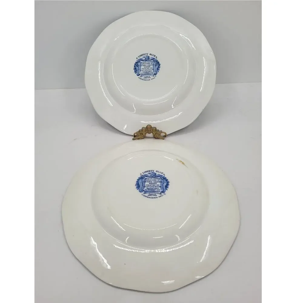 Staffordshire Vintage Liberty Blue 1776 Colonial Transferware 2 Dinner Plate 2-5